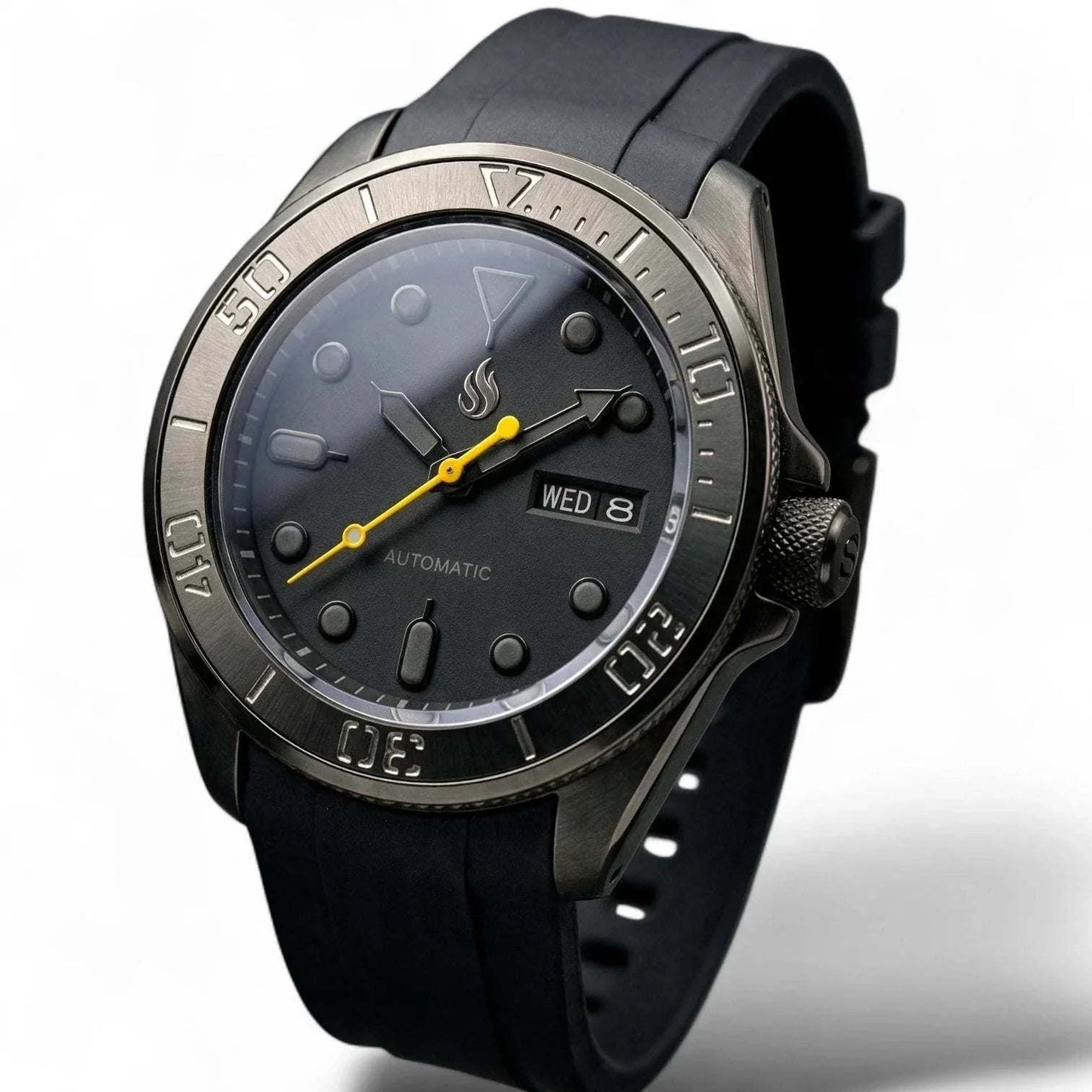 MODTIME Seiko Mod King Samurai Beast stealth diver watch with black ceramic bezel, stainless steel case, and rubber strap.