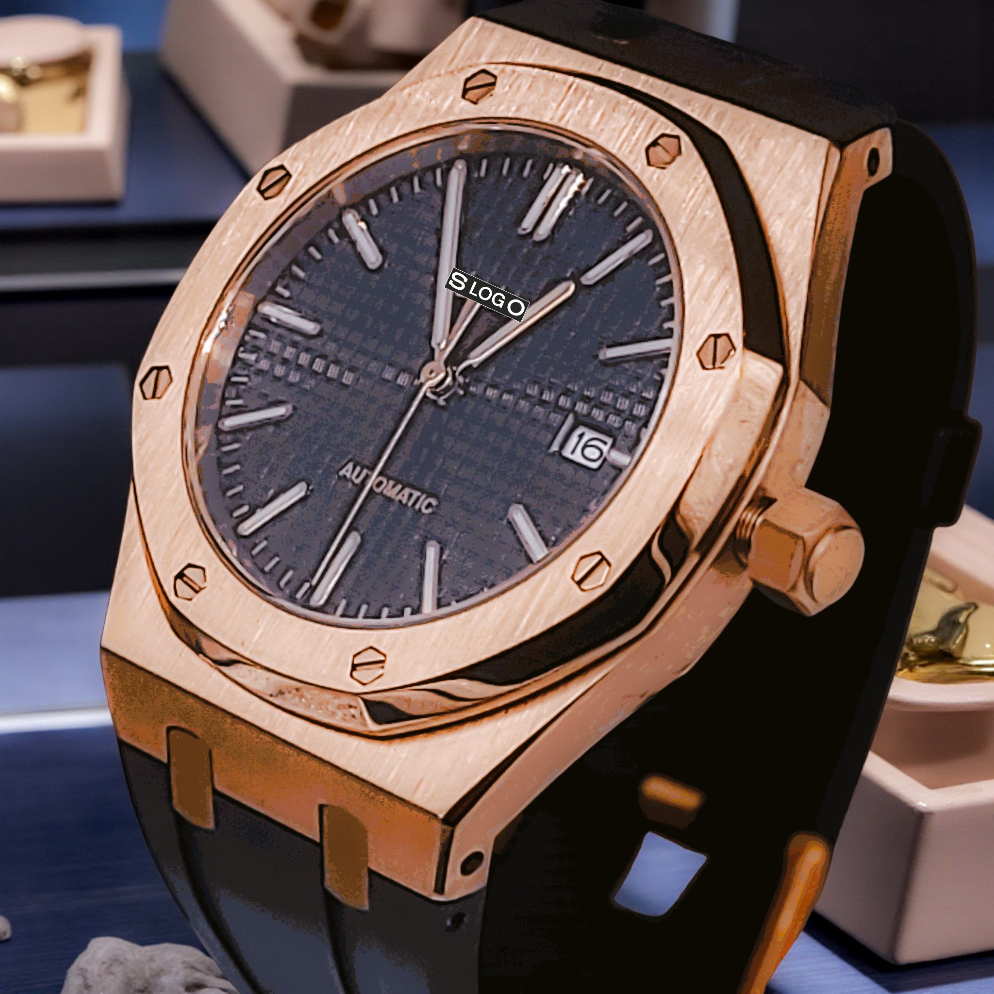 Seiko Mod Royal Oak Rose Gold Black - Modtime Creations