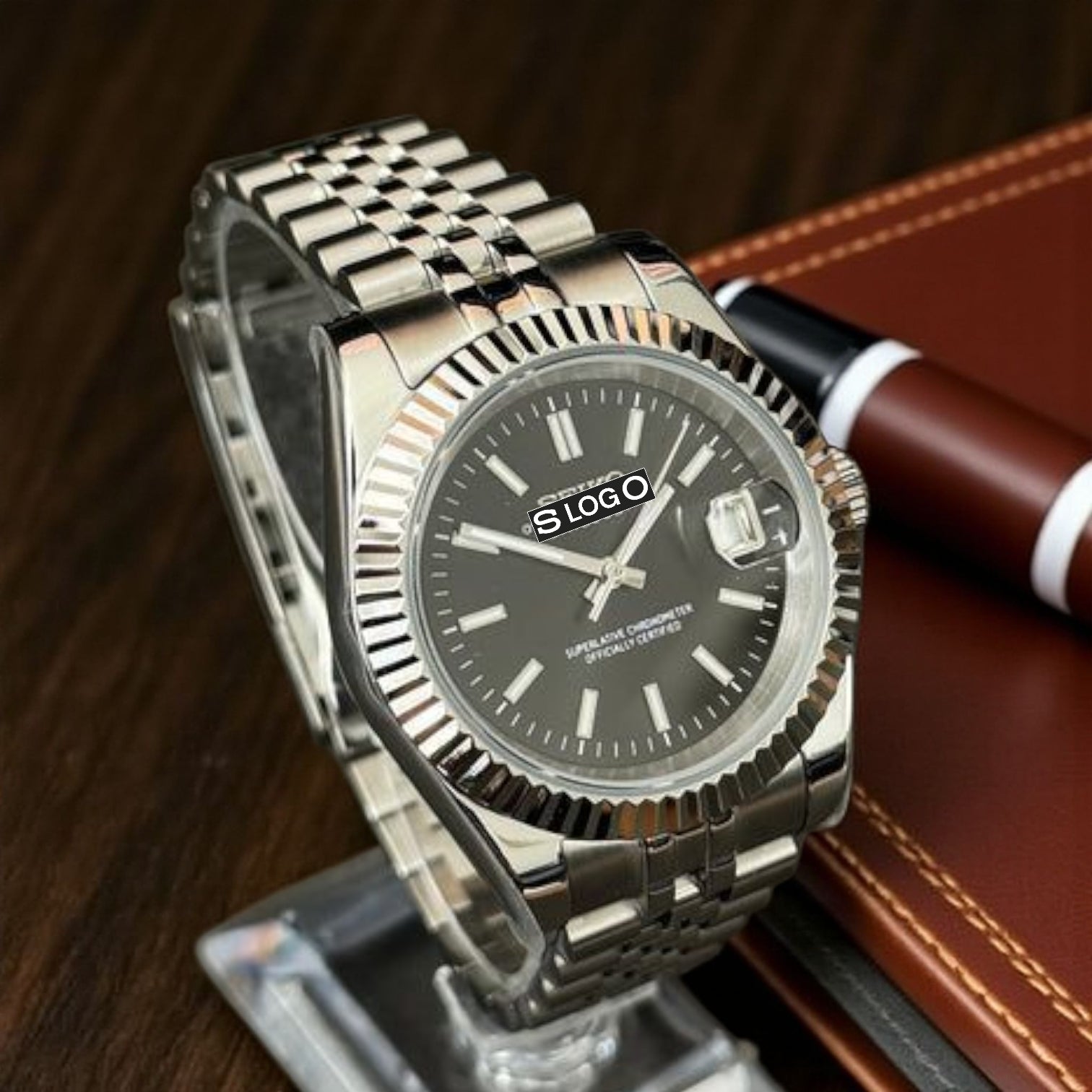 Seiko Mod Watch DateJust Black Dial - Timeless - Modtime Creations