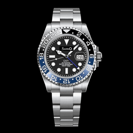 Close up video of a Seiko Mod GMT Batman 