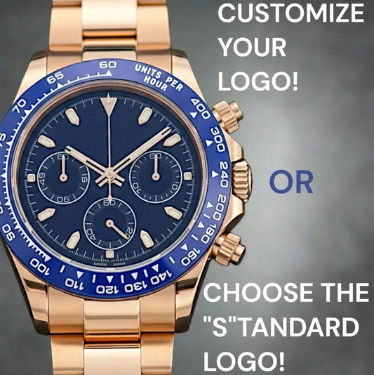 Seitona rose gold and dark blue Seiko Mod chronograph with sapphire crystal and stainless steel bracelet