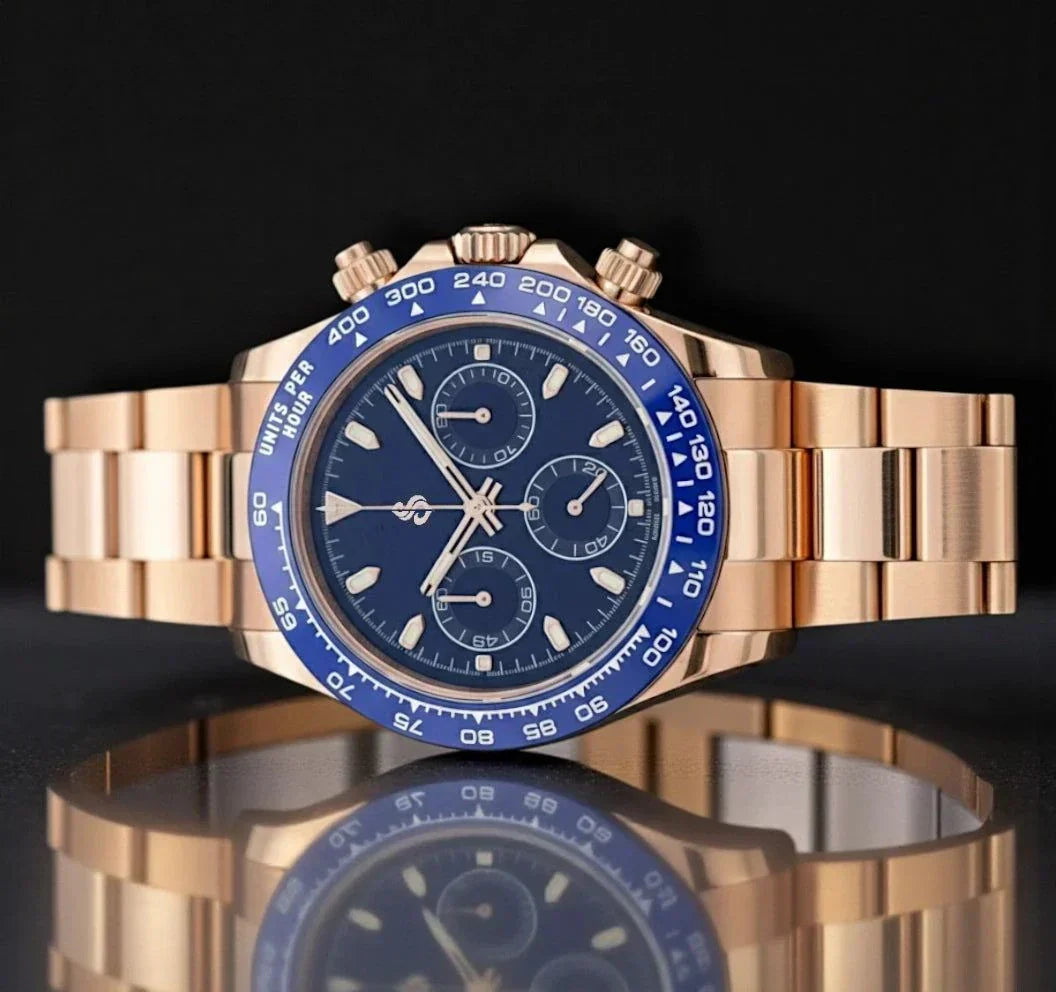 Seitona Rose Gold Seiko Mod watch with dark blue dial and bezel by Modtime