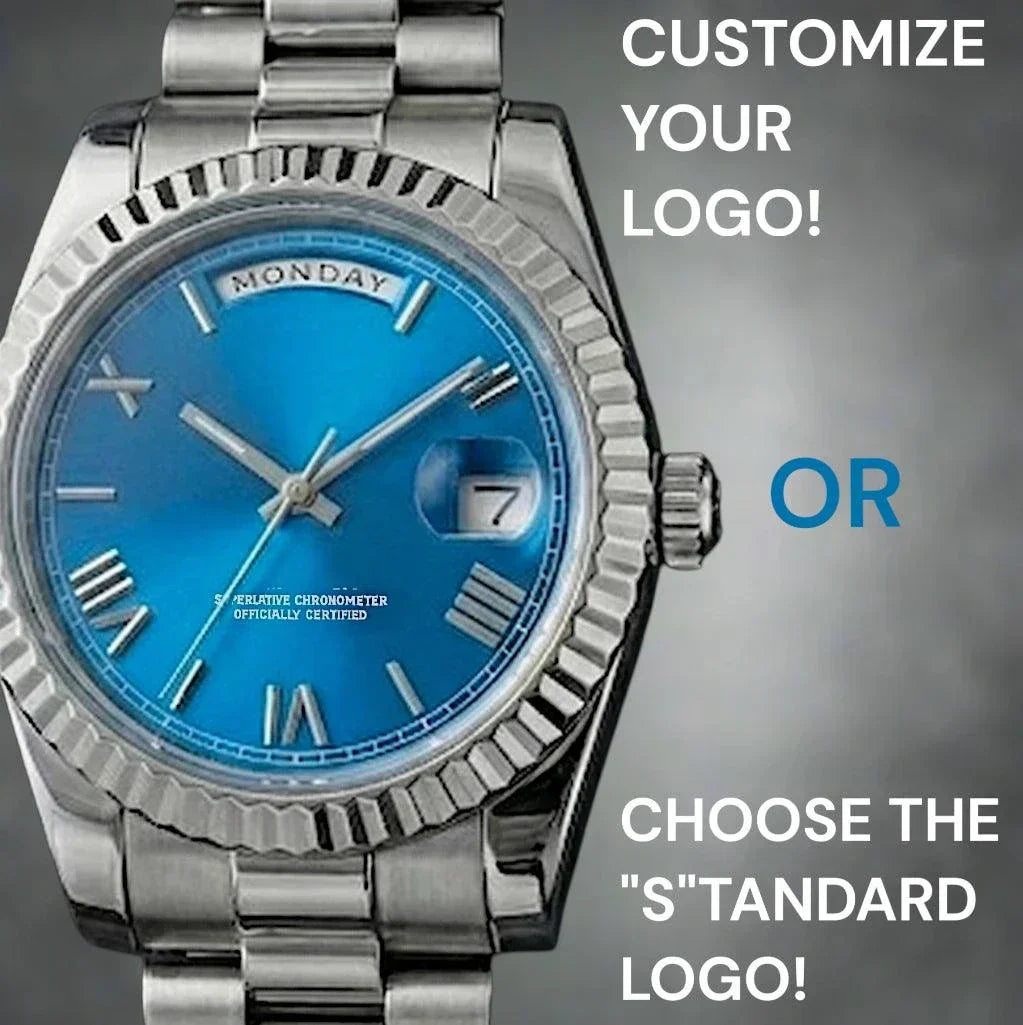 Modded Seiko luxury watch with royal blue dial and day-date display by Modtime Creations