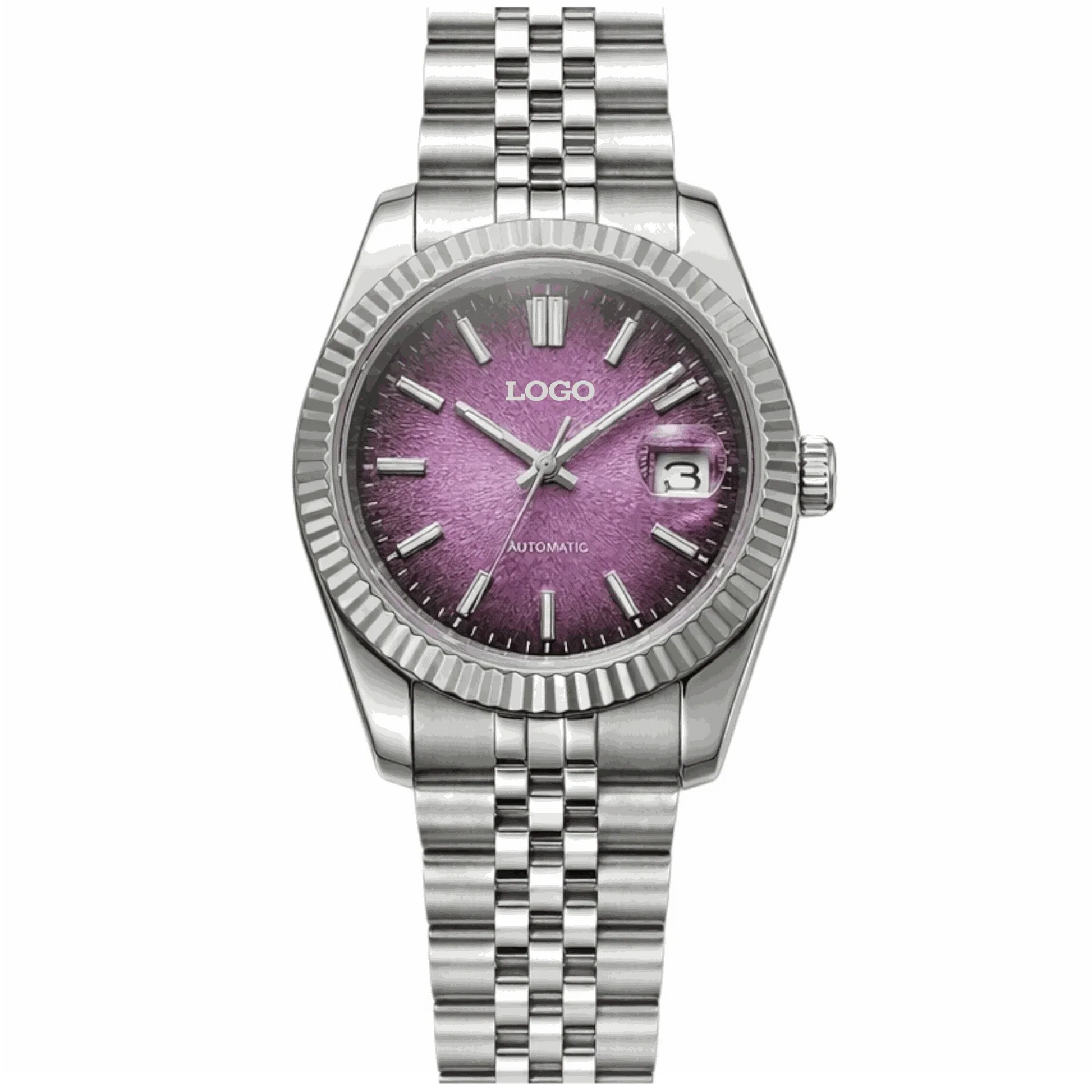 Seiko MOD luxury watch with textured grand purple dial and date window by Modtime Creations