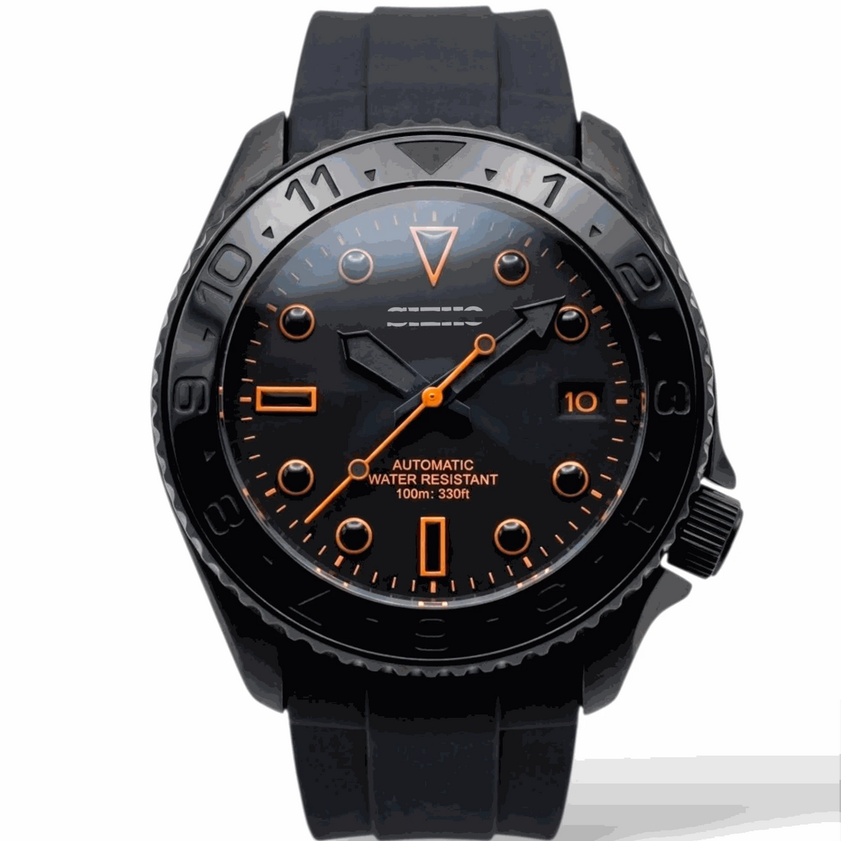 42MM SKX Black Orange Dial Stealth Diver Mod Watch - Modtime Creations