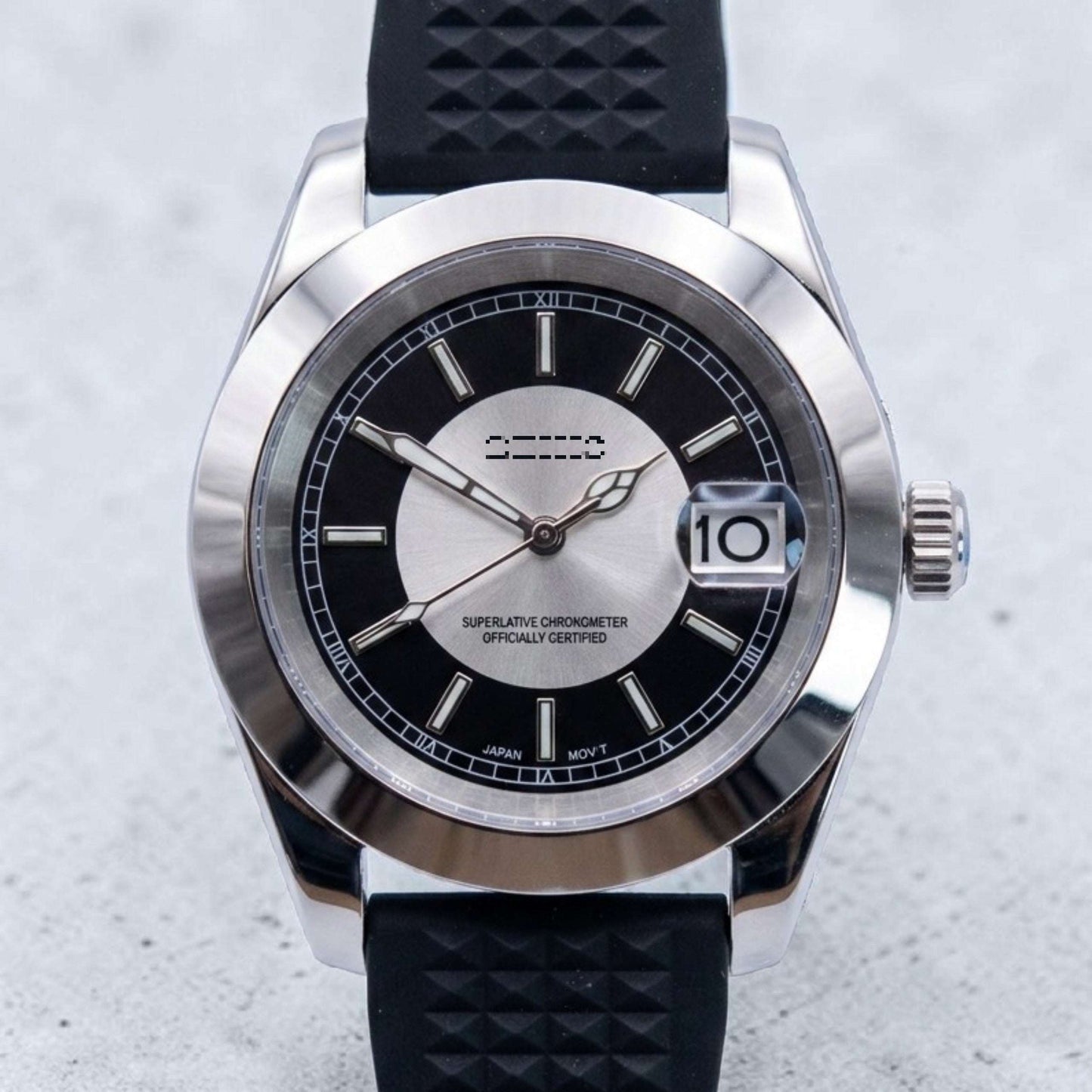 Seiko Mod Date Window Silver Black Dial - Modtime Creations with NH35 automatic movement by Modtime Creations