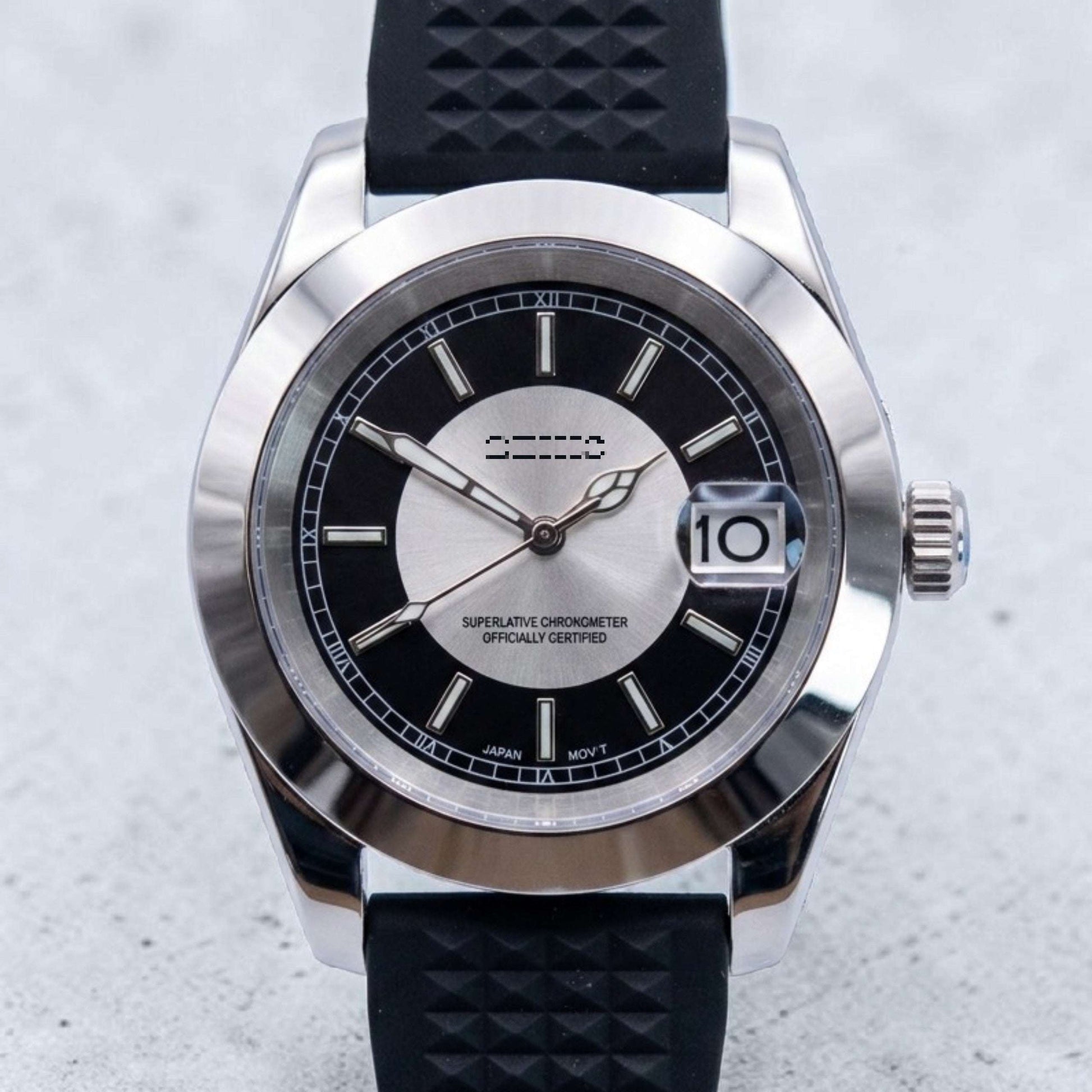 Seiko Mod Date Window Silver Black Dial - Modtime Creations with NH35 automatic movement by Modtime Creations