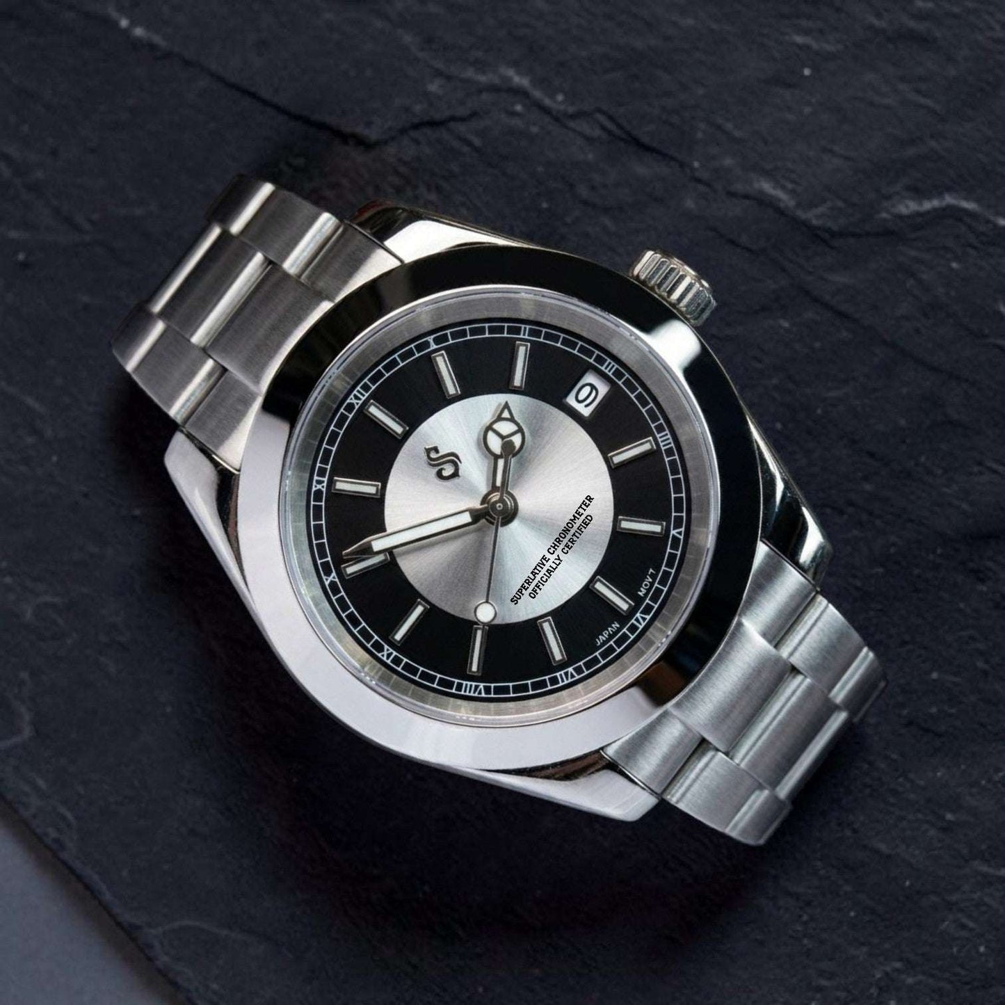 Seiko Mod Date Window Silver Black Dial - Modtime Creations with NH35 automatic movement by Modtime Creations