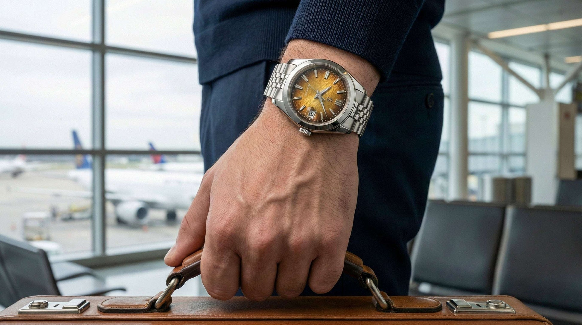 SeikJust gold textured dial watch with date window, Seiko mod by Modtime Creations