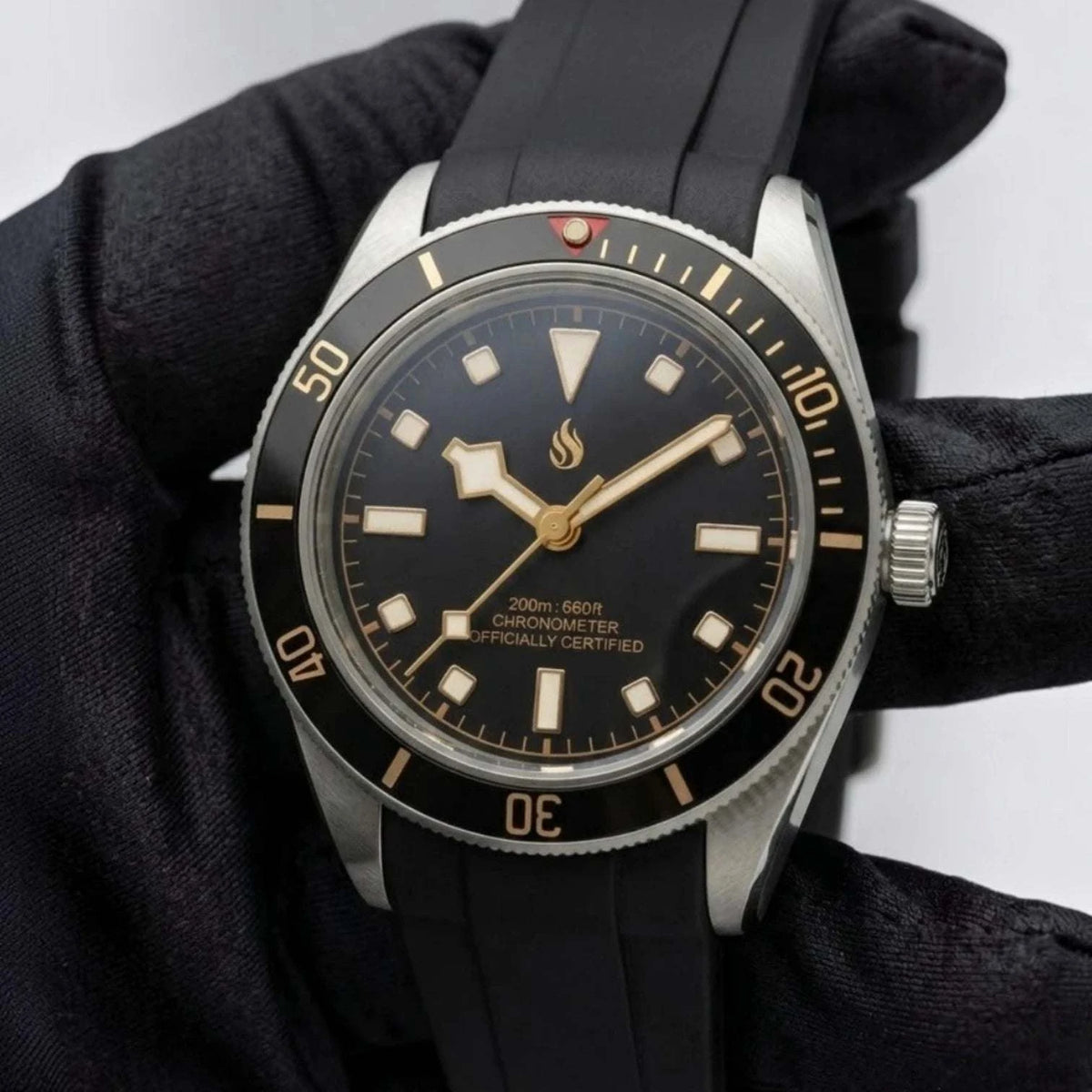 Vintage 39 MM Gold Black Diver Watch Mod Watch Series - Modtime Creations