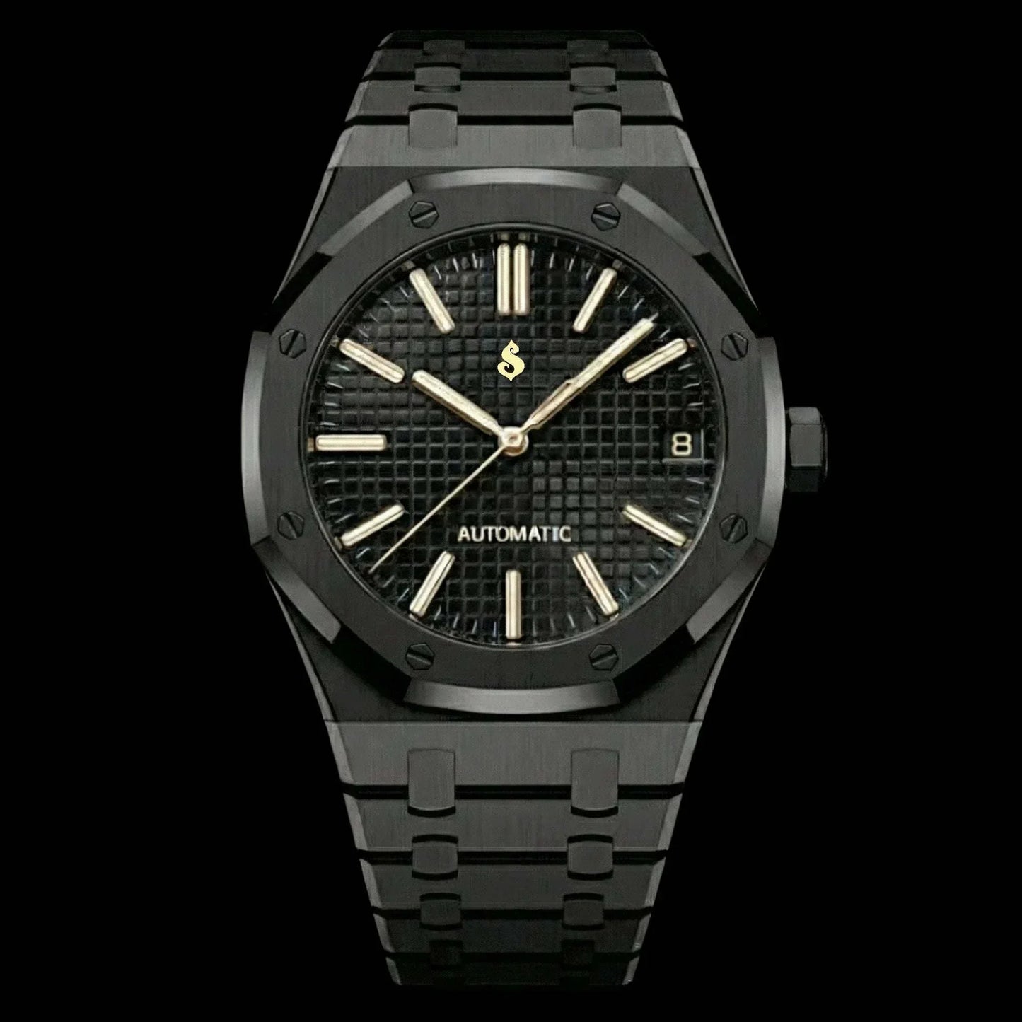 SeiOak Black Dial Seiko Mod Luxury Watch with Stainless Steel Case and Sapphire Crystal