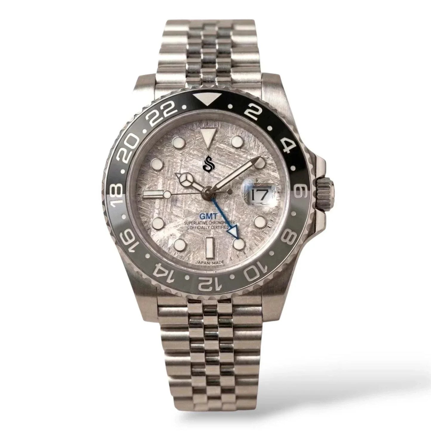 SEIKO MOD SUBMARINER Grey Carbon Fiber Diver watch with black grey "Bruce Wayne" bezel and stainless steel bracelet