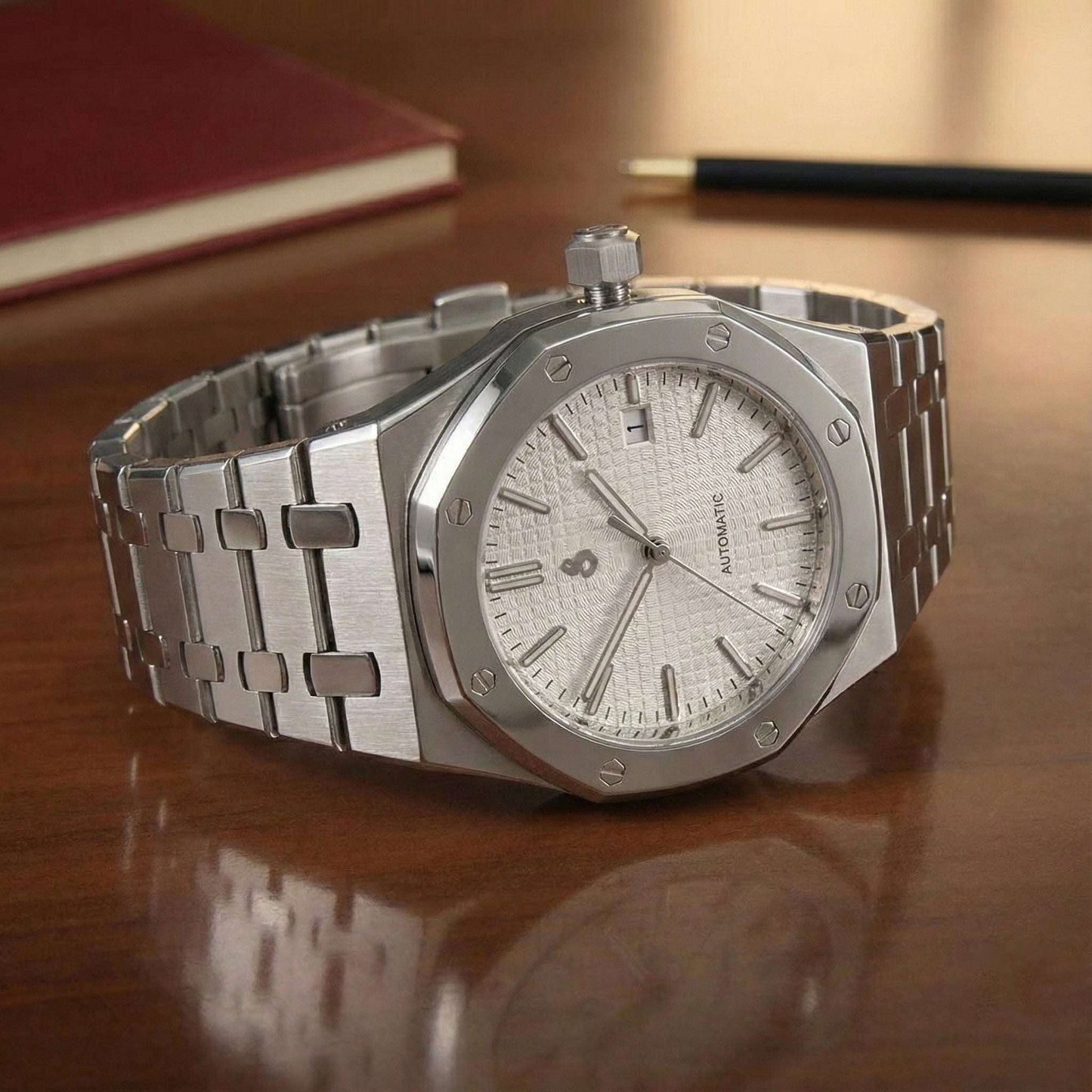 Seiko Mod Heritage Oak luxury watch with white dial and stainless steel case by Modtime Creations