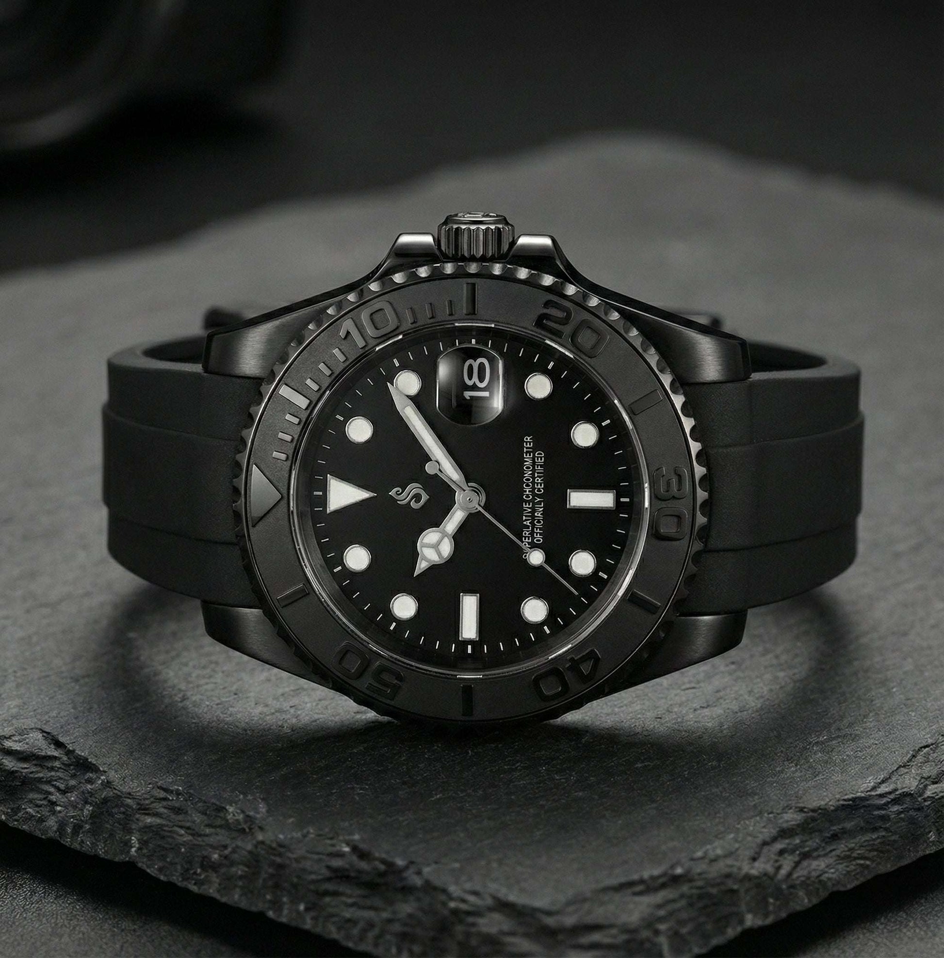 SeikMaster Black Knight modded Seiko luxury diver watch with sapphire crystal and stainless steel case