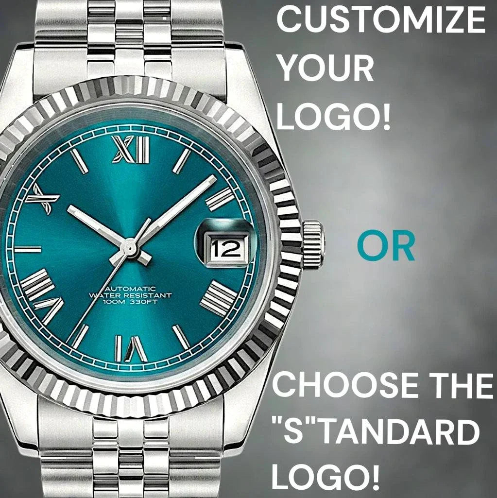 Seiko Mod SeikJust watch with blue Roman numeral dial and date window by Modtime Creations