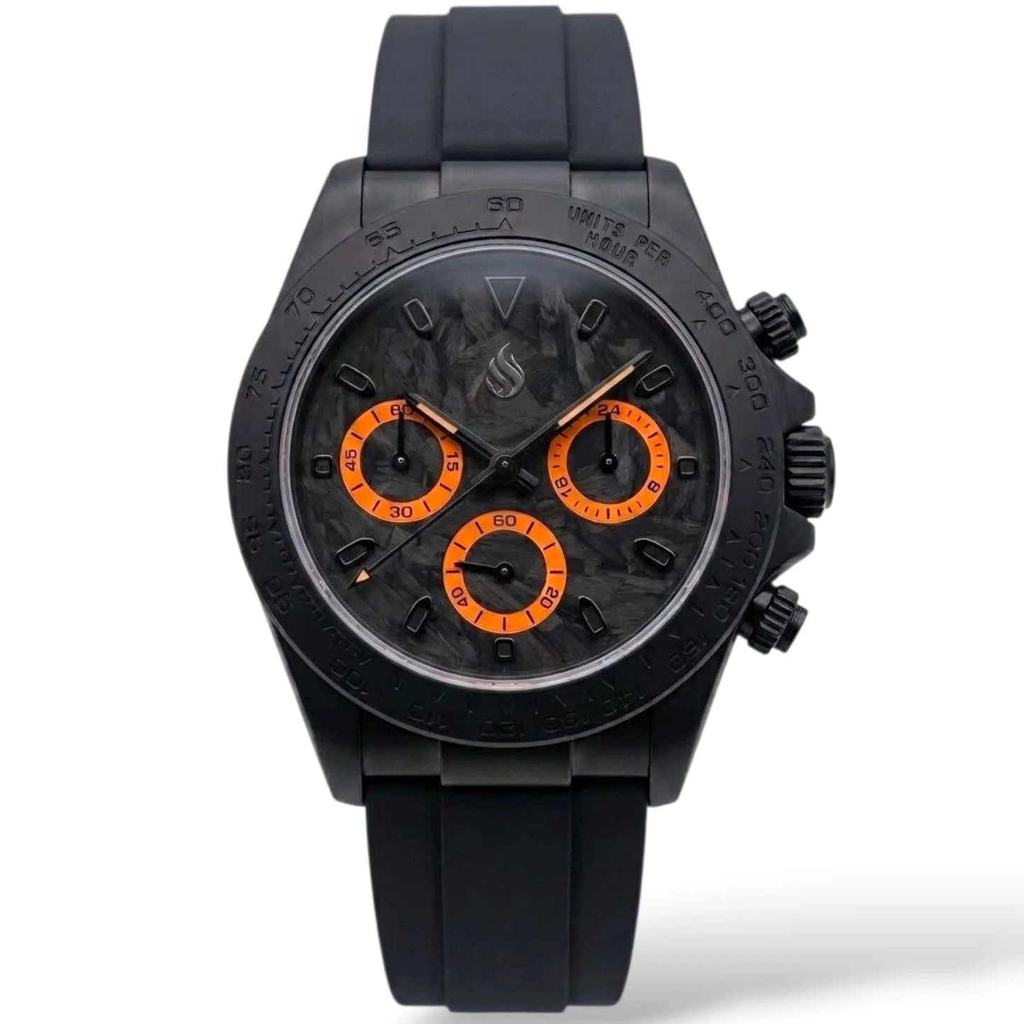 Seitona Mod Black Orange Carbon Fiber Dial Stealth Watch - Modtime