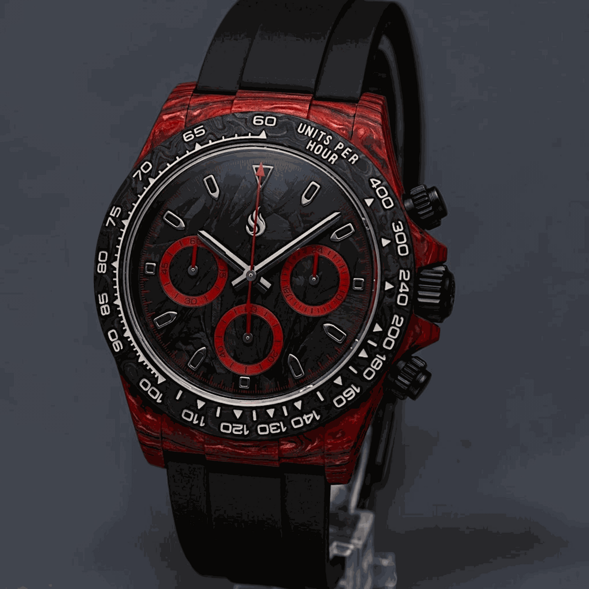 Seitona Mod Red Black Full Carbon Fiber Stealth Watch - Modtime