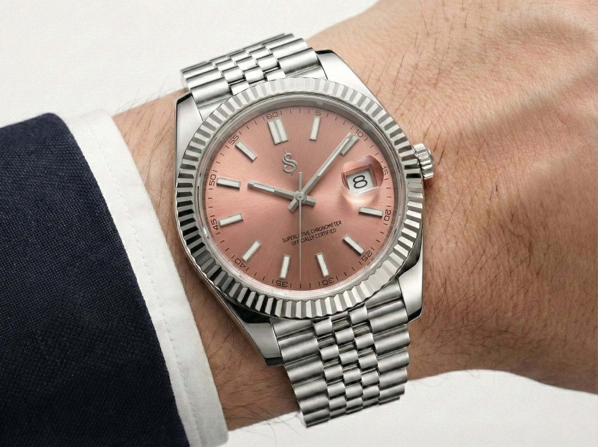 SeikJust Seiko Mod watch with pink salmon dial and date window by Modtime Creations