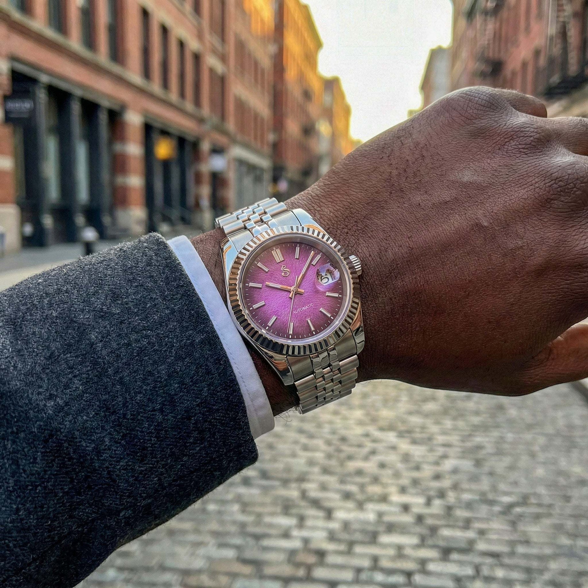 SeikJust Date Window Grand Purple Dial Seiko MOD watch with NH35 automatic movement and sapphire crystal