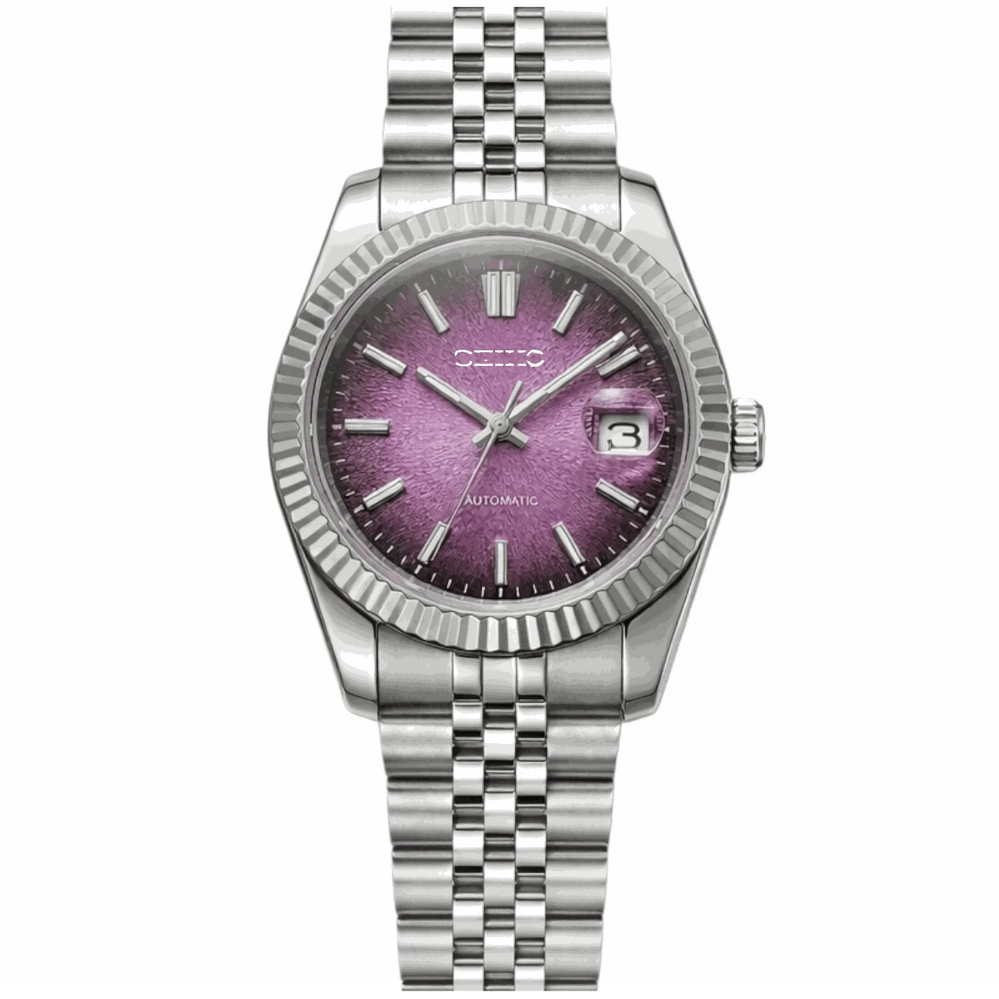 SeikJust Date Window Grand Purple Dial Seiko MOD luxury watch by Modtime