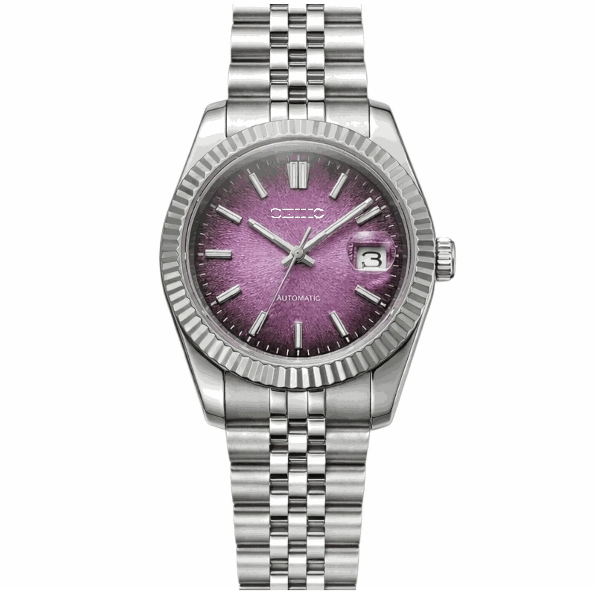 SeikJust Date Window Grand Purple Dial Seiko MOD luxury watch by Modtime