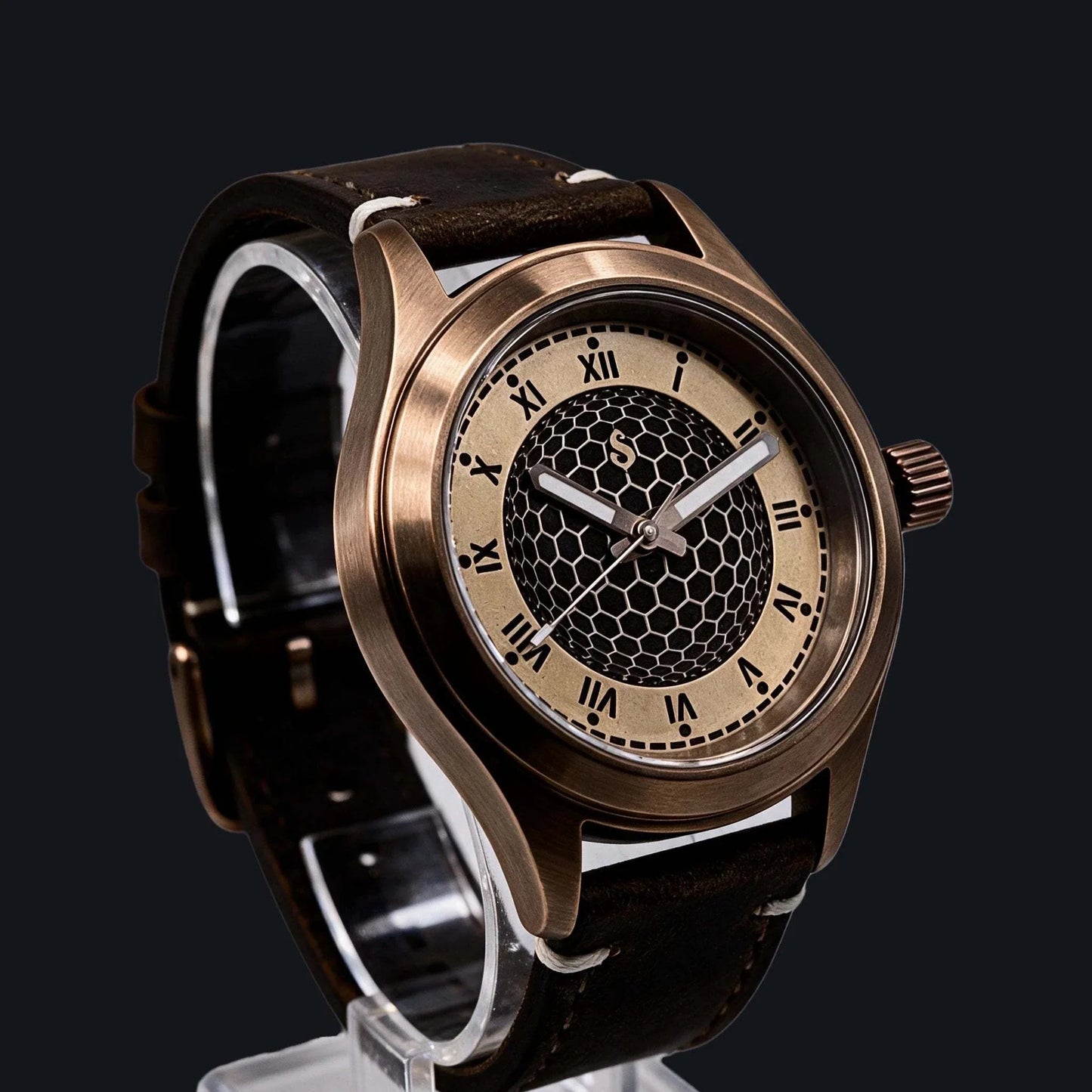 Handcrafted Seiko Mod watch with custom brass dial and vintage stainless steel case