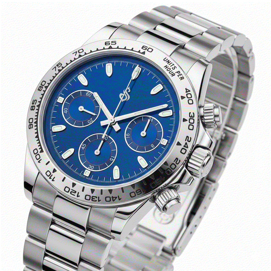 Seitona Seiko Mod with silver case and dazzling blue dial handcrafted by Modtime Creations