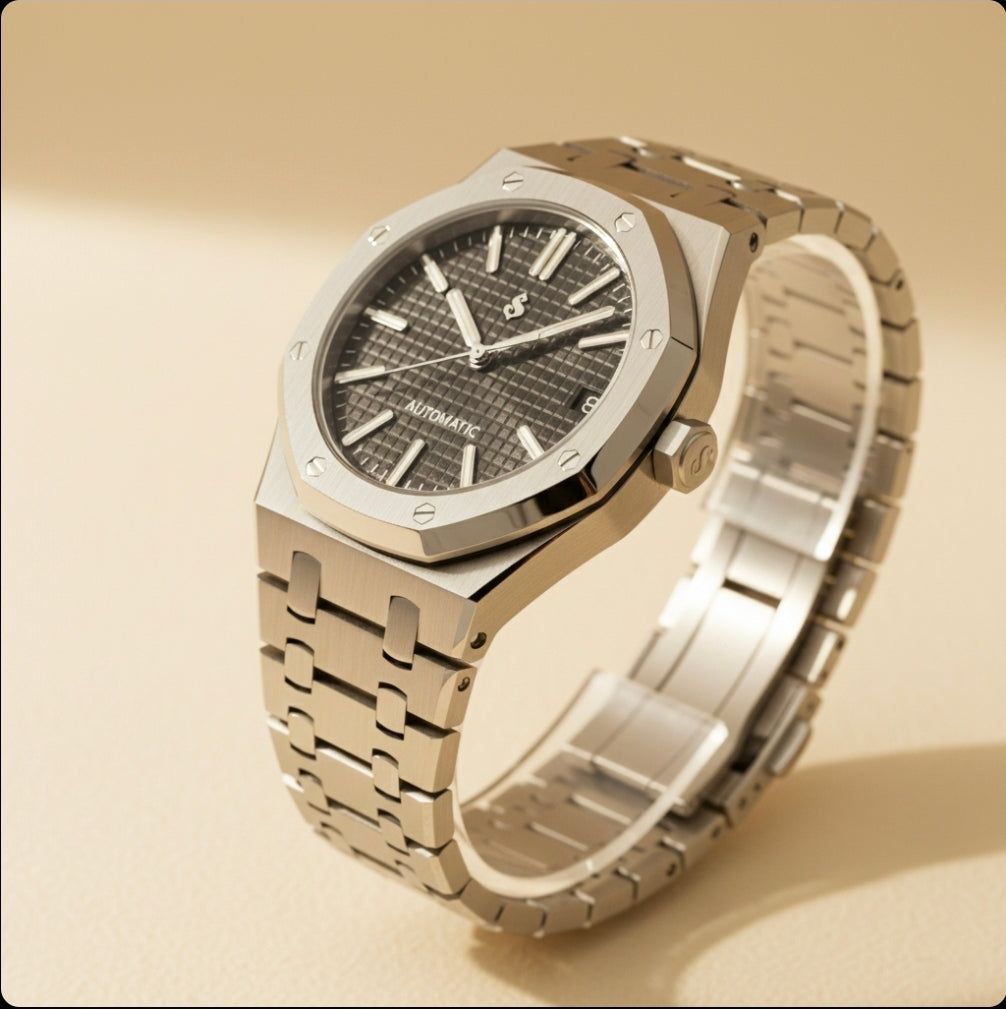 SeiOak Black Dial Seiko Mod with 41mm stainless steel case and sapphire crystal by Modtime Creations