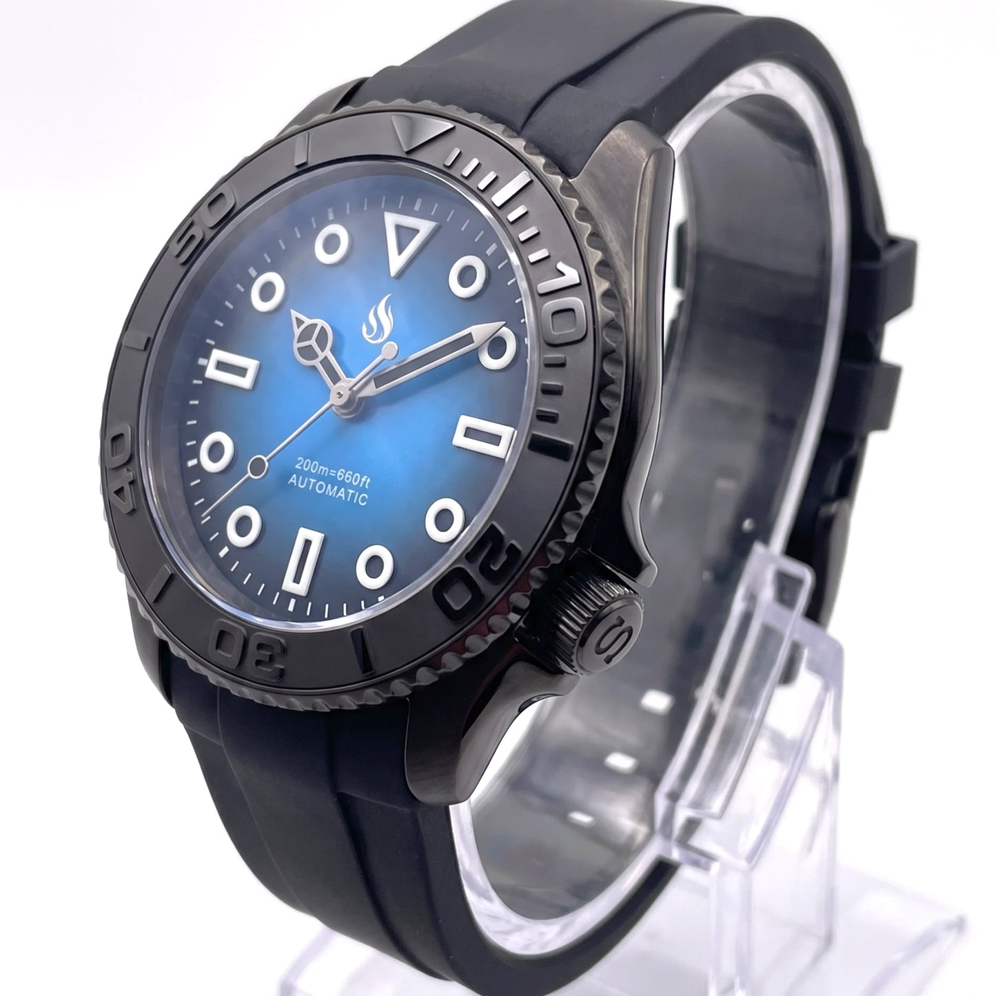 SeikMaster Black Blue "Super Lume" Dial Diver Mod Watch Series - Modtime Creations