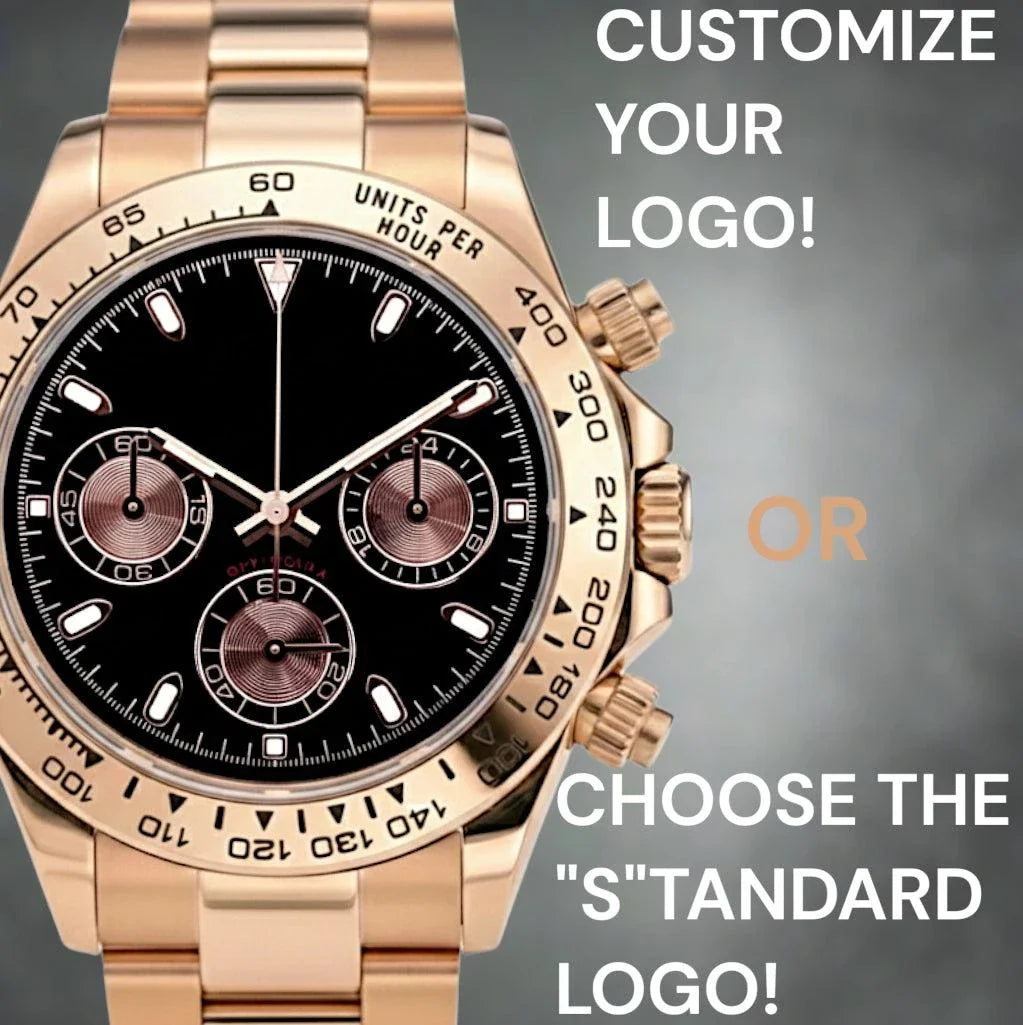 Seitona Rose Gold Black Dial luxury mod chronograph watch with 40mm case and sapphire crystal