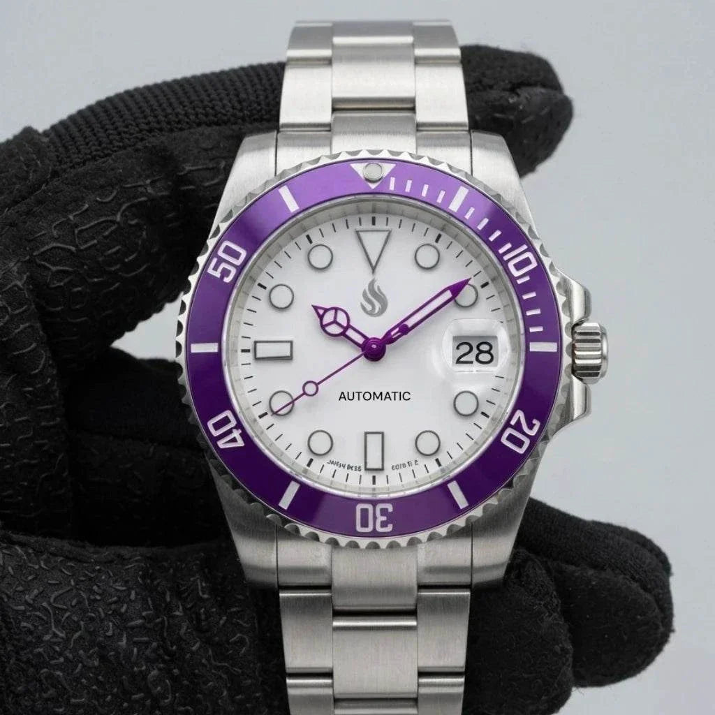Seiko Mod Submariner Purple White Joker Seiko Mod luxury diver watch with NH35 automatic movement and sapphire crystal