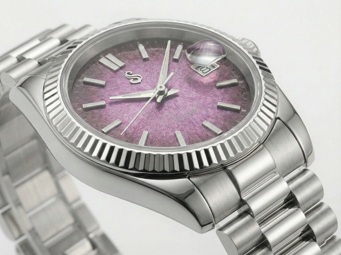 SeikJust luxury Seiko MOD watch with textured grand purple dial and date window by Modtime Creations