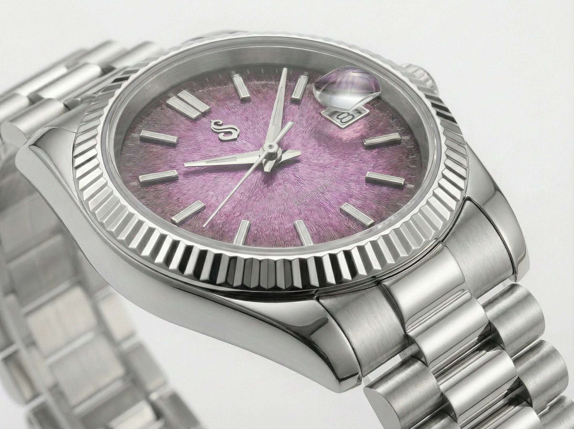 SeikJust luxury Seiko MOD watch with textured grand purple dial and date window by Modtime Creations
