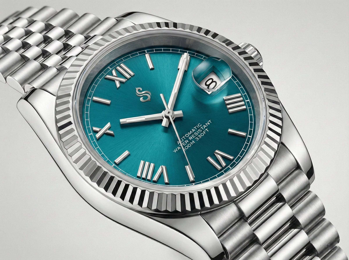 SeikJust blue dial Seiko Mod watch with date window and Roman numerals by Modtime Creations