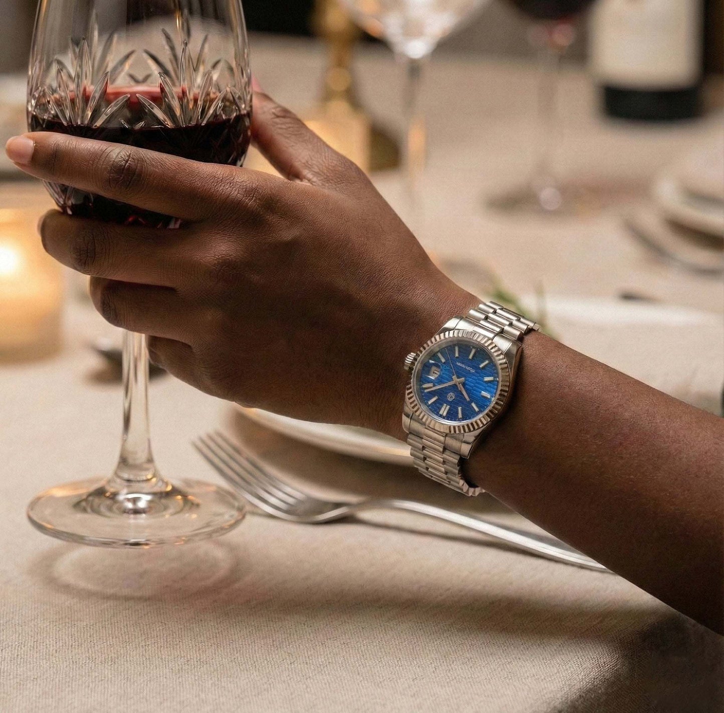 SeikJust Seiko Mod watch with blue ripple motif dial and date window by Modtime Creations