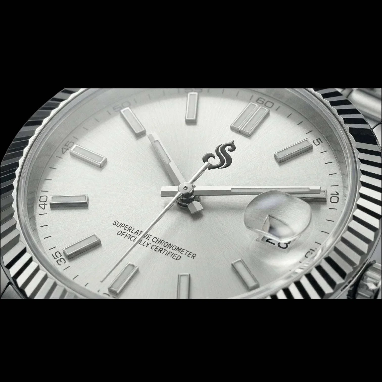 Seiko Mod luxury watch with silver white dial and date window by Modtime Creations