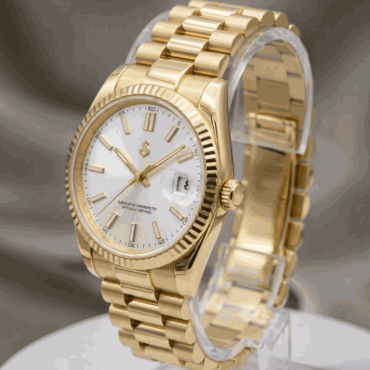 SeikJust Date Fenster Gold Weißes Zifferblatt Mod-Uhr - Modtime Creations