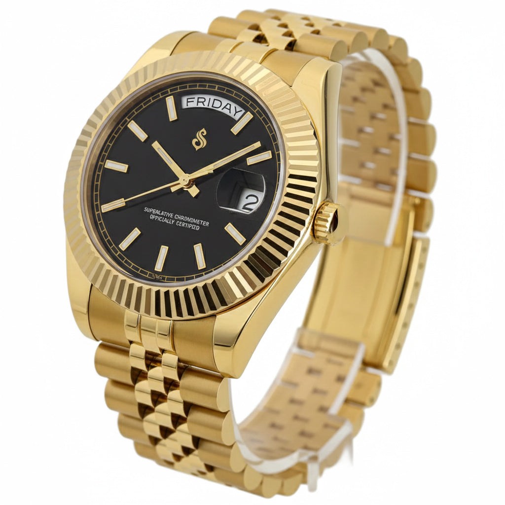 Seiko Mod Day & Date watch with black gold dial by Modtime Creations