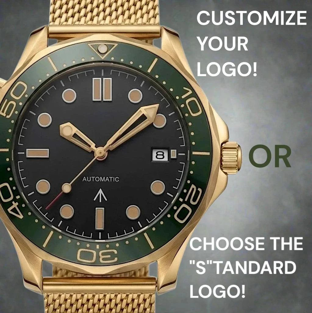 Black Dial Green Gold Bezel 007 Master Mod Watch - Modtime Creations