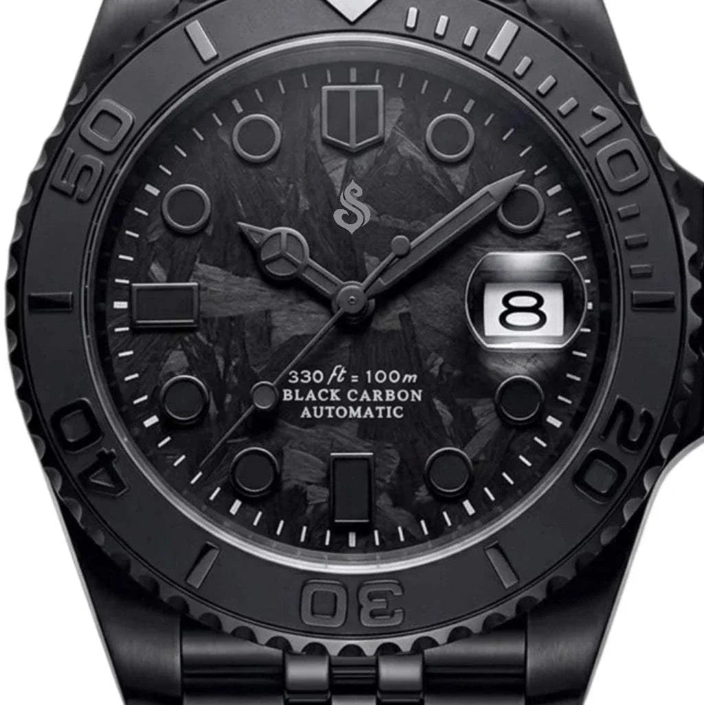 Seiko Mod Yachtmaster Black Carbon Fiber Stealth Diver - Modtime Creations