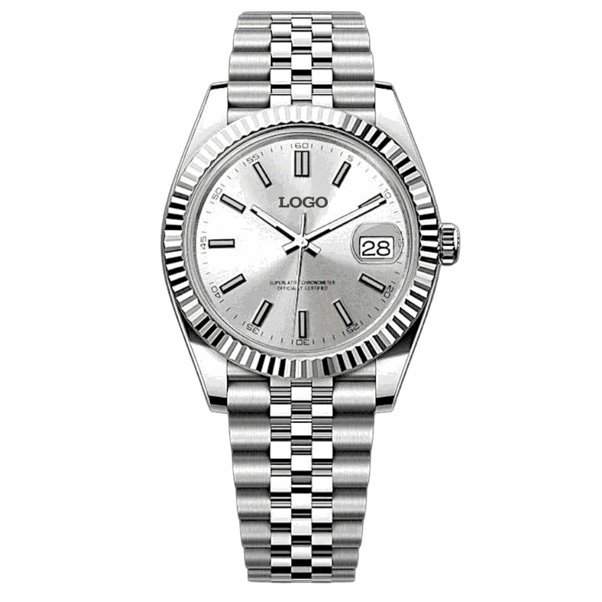 Seiko Mod Luxury watch with silver white dial and date window by Modtime Creations