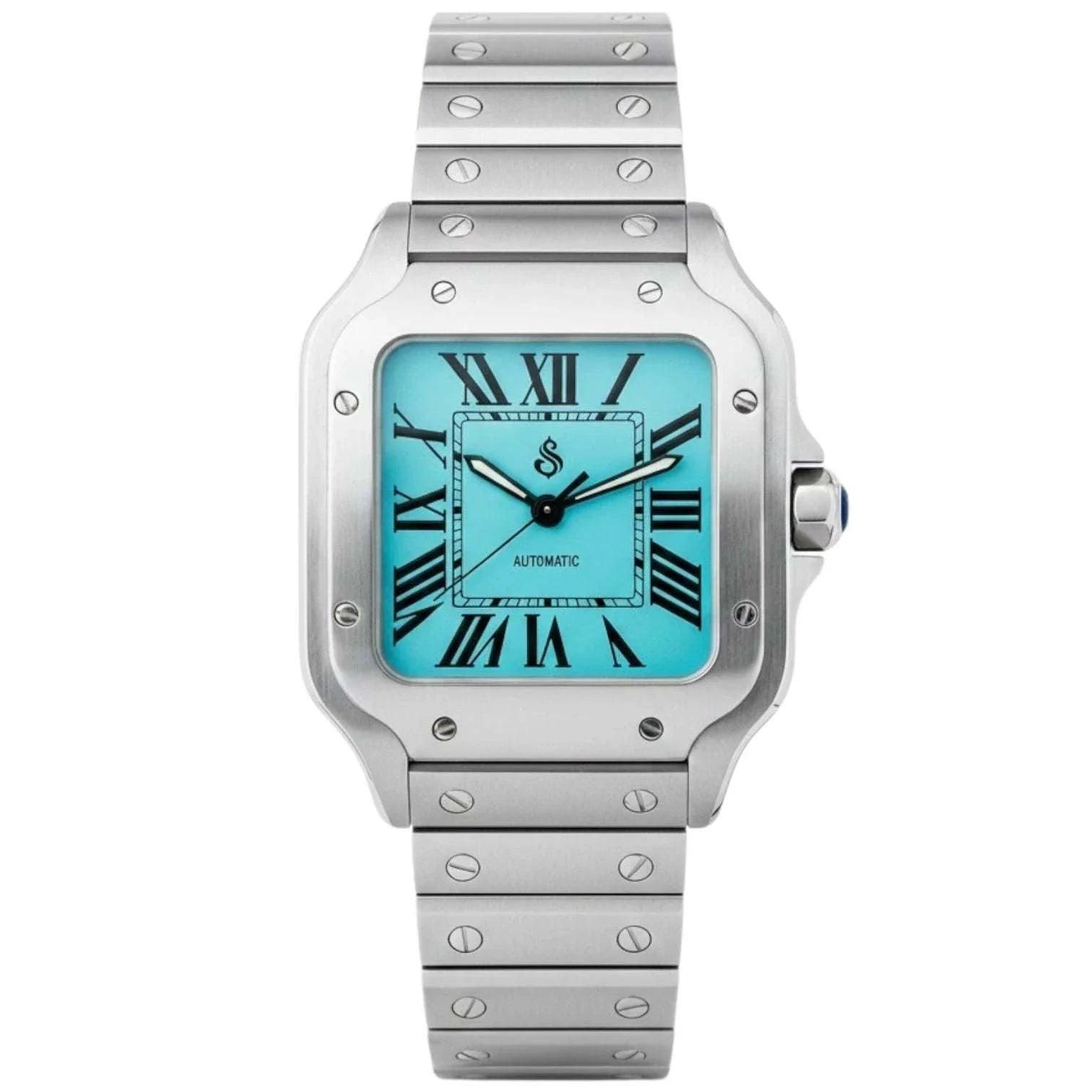 Santeiko Seiko Mod luxury watch with silver case and tiff blue dial by Modtime