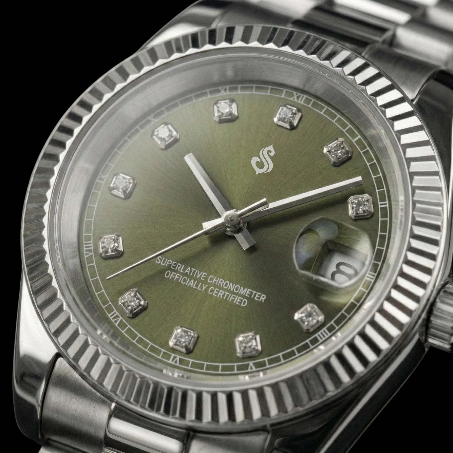Seiko Mod with olive green dial and "bling" bezel by Modtime Creations