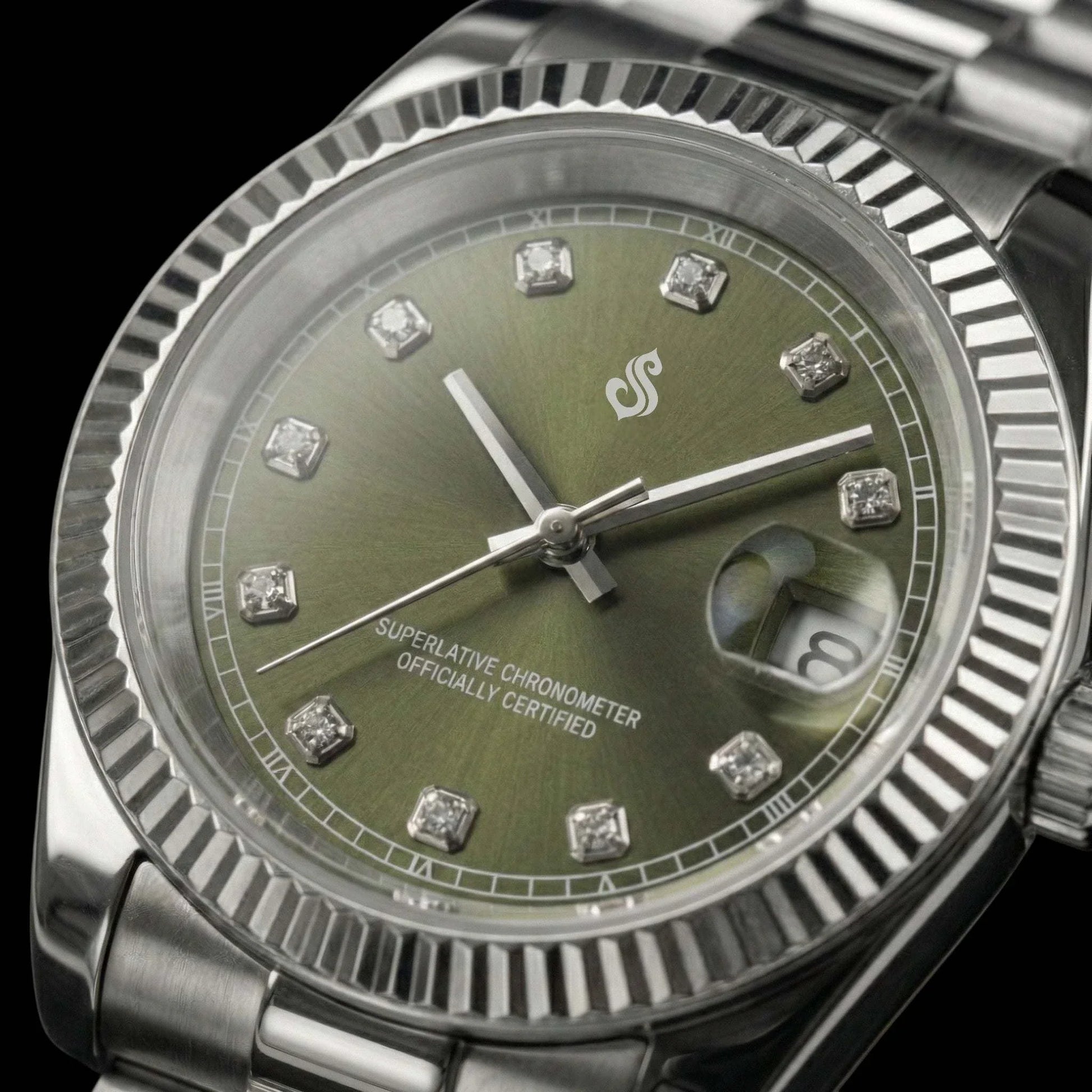 Seiko Mod with olive green dial and "bling" bezel by Modtime Creations