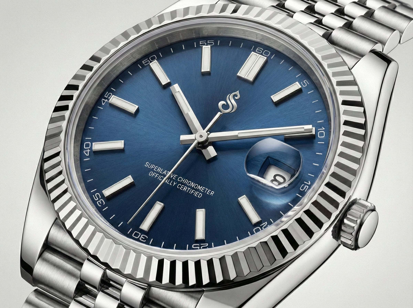Seiko mod watch with silver blue dial and date window by Modtime Creations