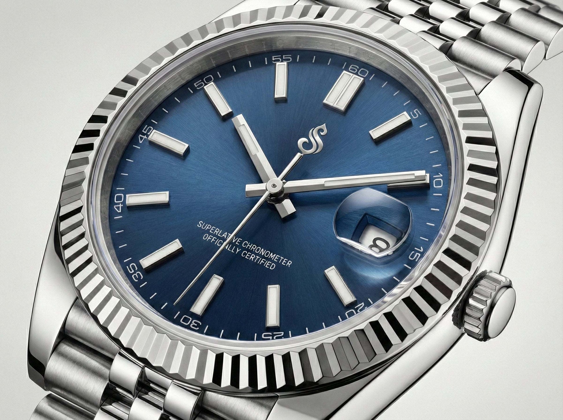 Seiko mod watch with silver blue dial and date window by Modtime Creations