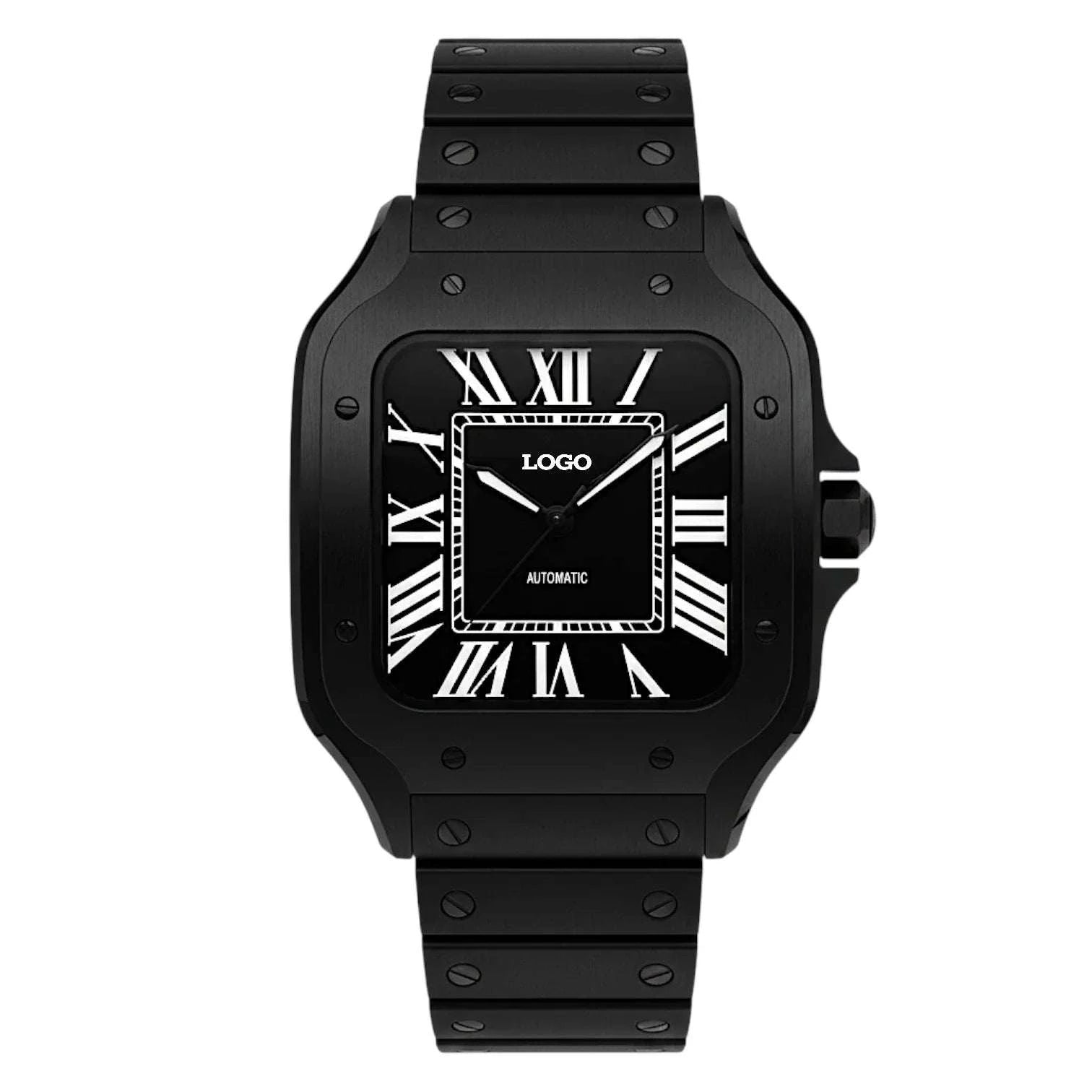 Santeiko Blackout Mod luxury Seiko watch with classic Santos-inspired design and sapphire crystal glass