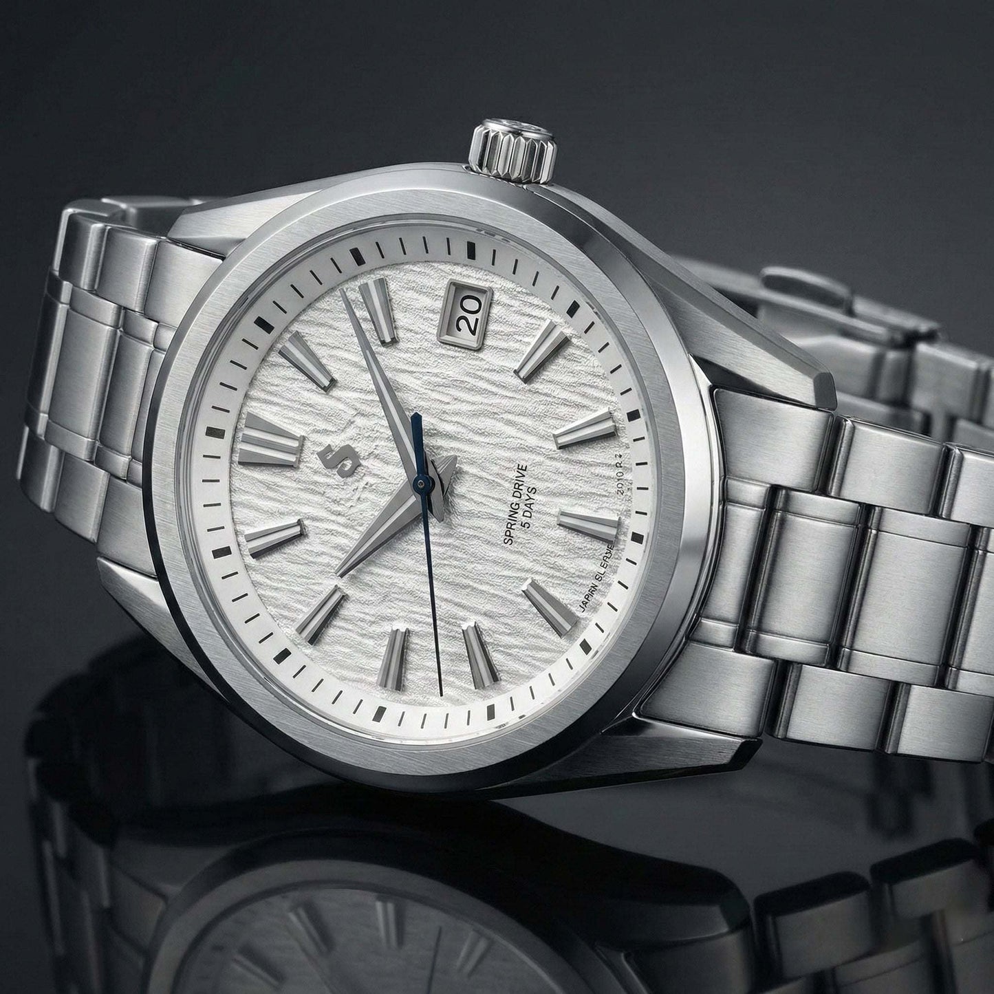 Modded Seiko luxury automatic homage watch with textured white dial and sapphire crystal by Modtime Creations