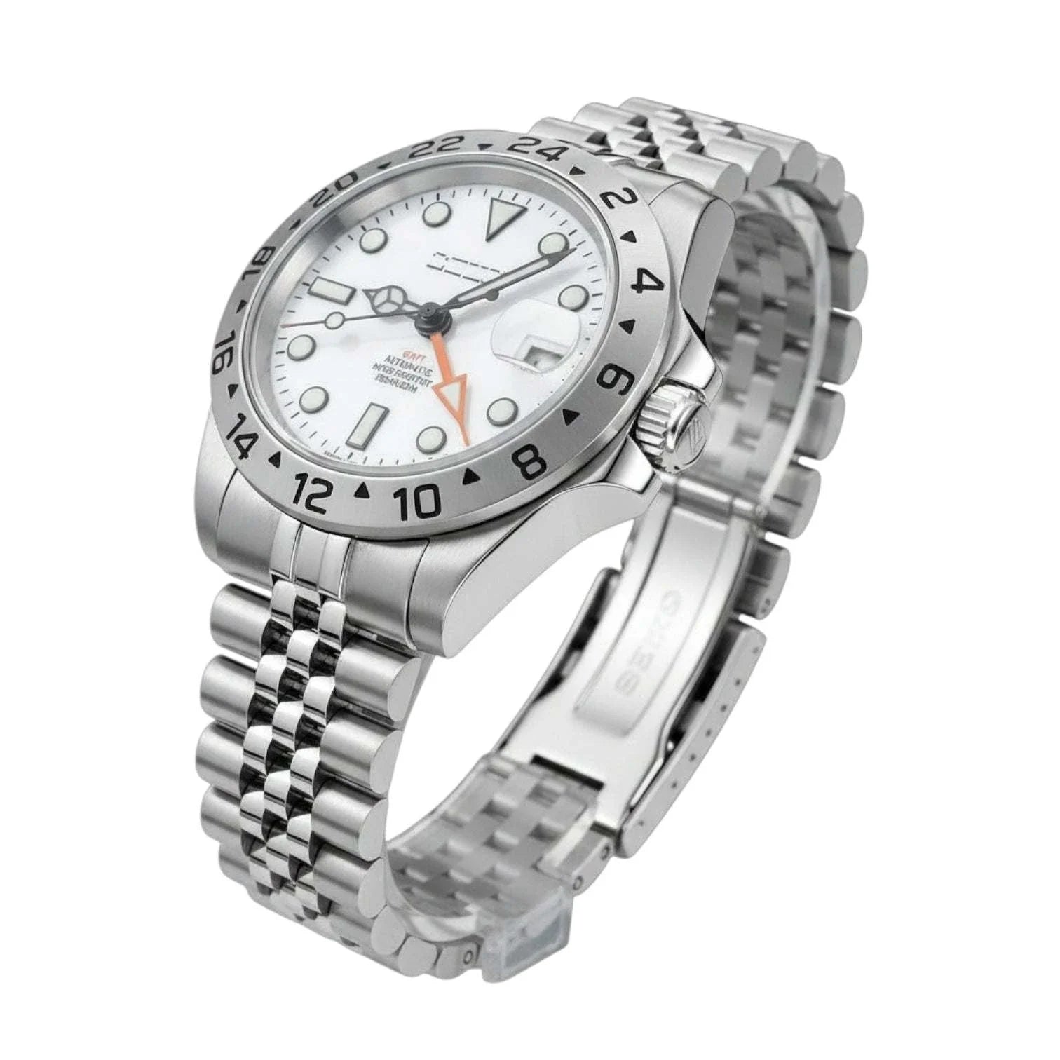 Seiko Mod GMT White Polar Dial Yachtmaster Brushed Nickel Series at  Modtime Creations