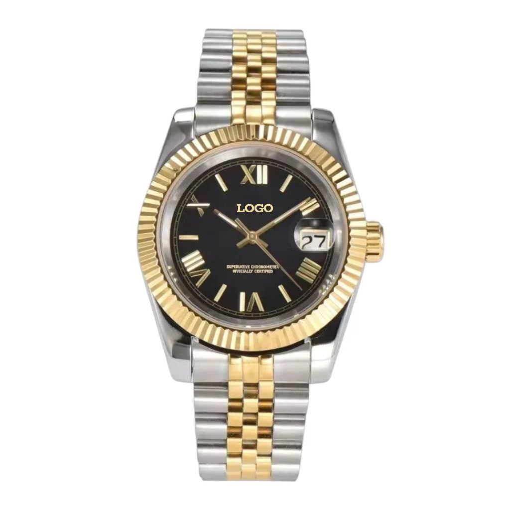 SeikJust Seiko Mod two-tone watch with Roman numerals and date window by Modtime Creations